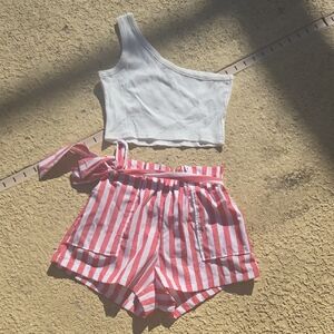 Striped Red and White Women's Shorts Set